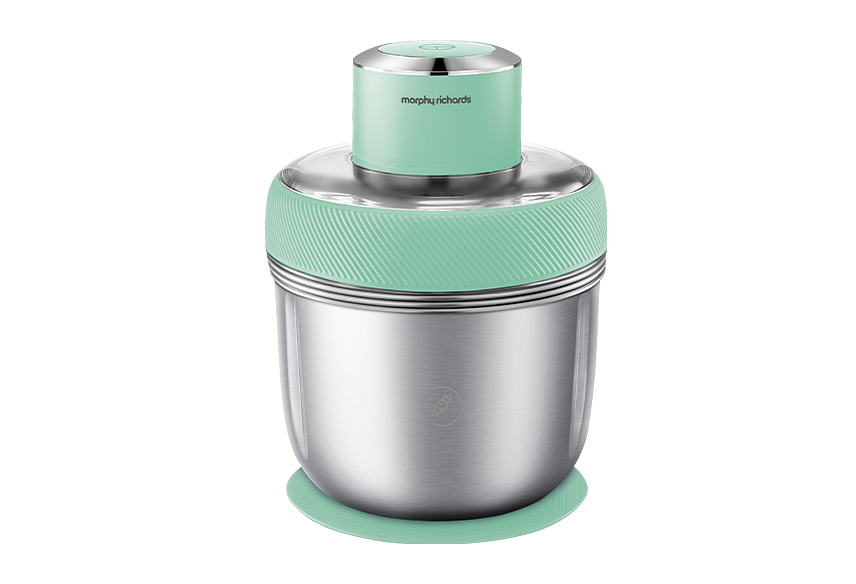 Stainless steel bowls in 3 sizes | Dishwasher safe | Non-slip mat | Garlic peeler attachment | Convenient see through lid | Spearmint Green
