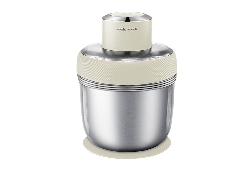 Stainless steel bowls in 3 sizes | Dishwasher safe | Non-slip mat | Garlic peeler attachment | Convenient see through lid | White