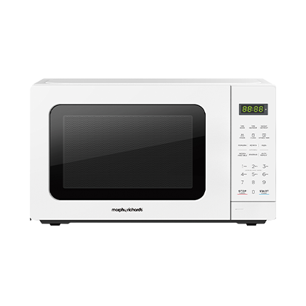 White Finish with Full Black Glass Door | 20L Capacity | Digital touch control | 6 Auto Menu Programs | Defrost & Reheat functions