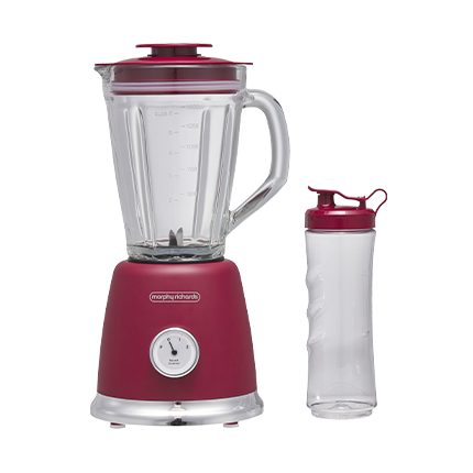 Retro design variable speed dial | Stainless steel 4-way ice crushing blade| Compliments the Belling Colour Boutique Deluxe Cooker range | 1.5L glass jug | Chilli Red
