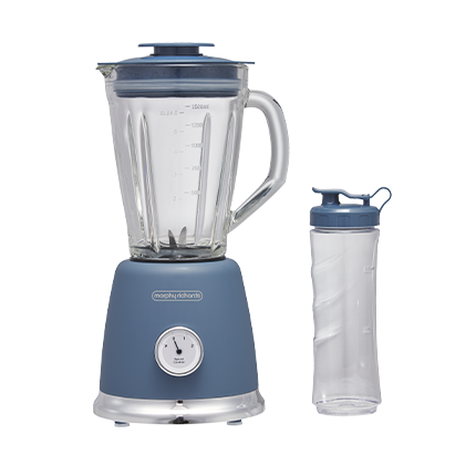 Retro design variable speed dial | Stainless steel 4-way ice crushing blade| Compliments the Belling Colour Boutique Deluxe Cooker range | 1.5L glass jug | Thunder Blue